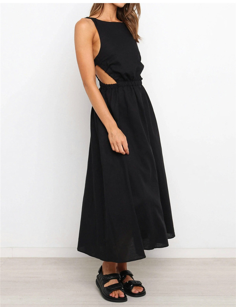 Rotimia Solid Color Linen Backless Dress