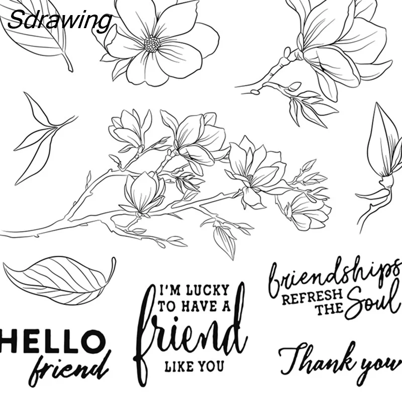 Sdrawing Blooming Magnolia Cutting Dies Clear Stamp DIY Scrapbooking Dies Stamps For Love Cards Mother's Day Gifts Decor