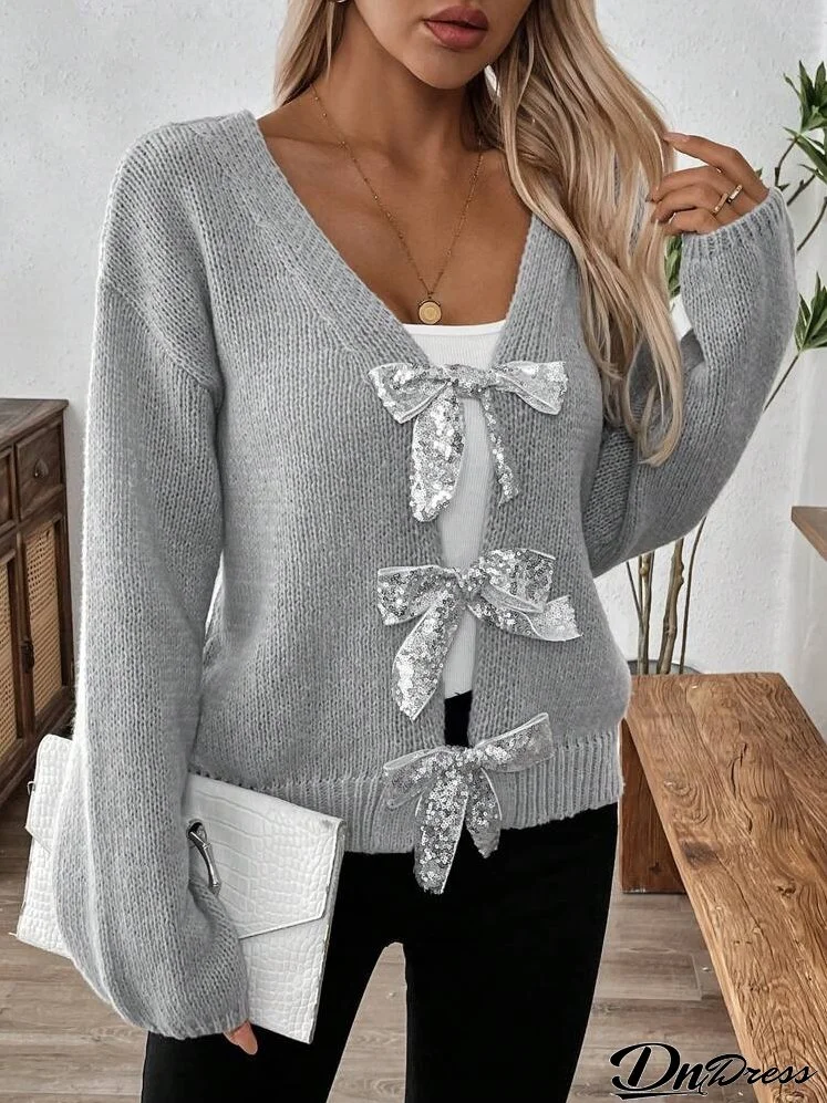 Women's Sequin Embellished Long Sleeve Casual Knitted Sweater