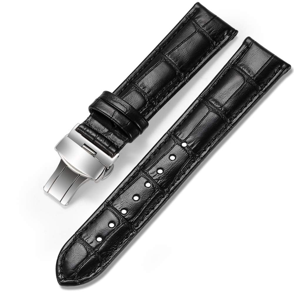 Watch Band Deployment Buckle Calf Leather Padded Replacement Strap 18mm to 24mm