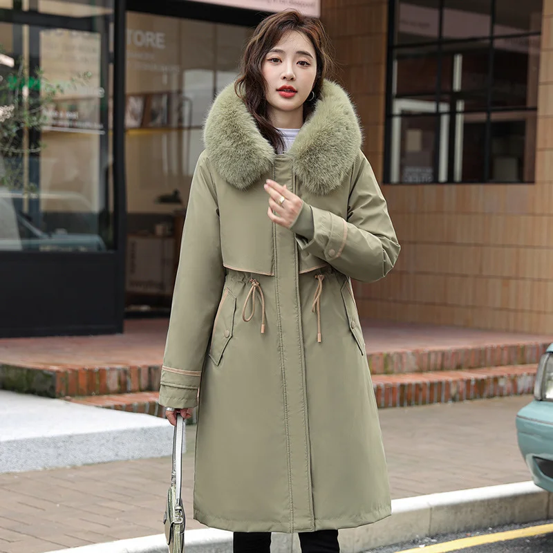 Woherb Detachable Cotton-Padded Clothes To Overcome The Female Winter 2024 New Live Live Face Long Over The Knee Thick Cotton Clothes-Outfit Ideas