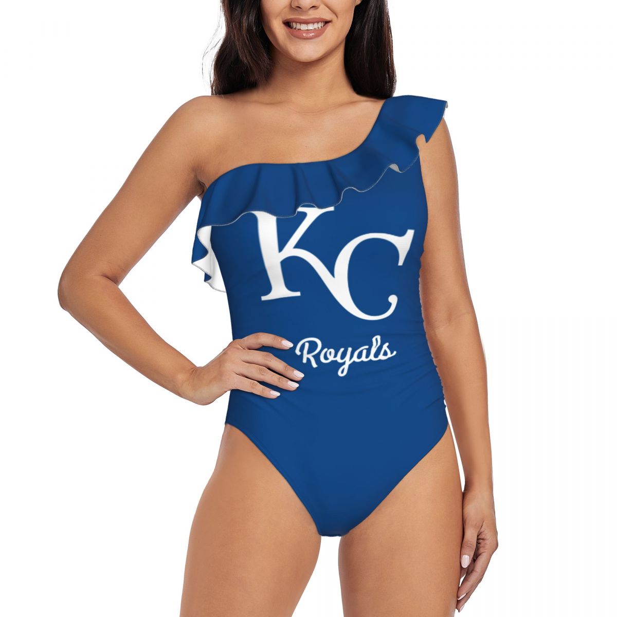 Kansas City Royals One Shoulder Asymmetric Ruffle Swimsuits