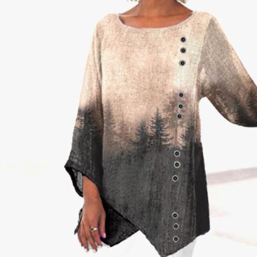 Irregular Hem Round Neck Printed Top