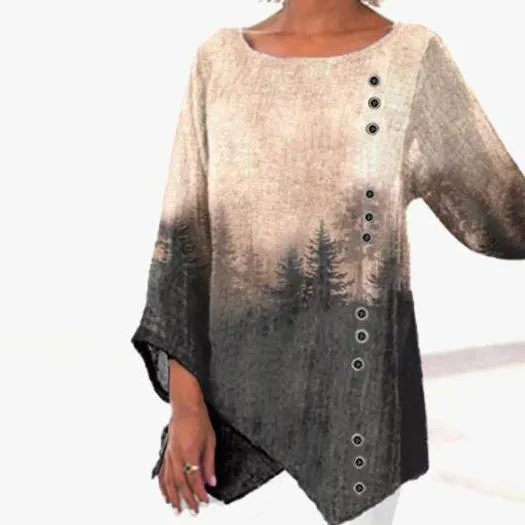 Irregular Hem Round Neck Printed Top