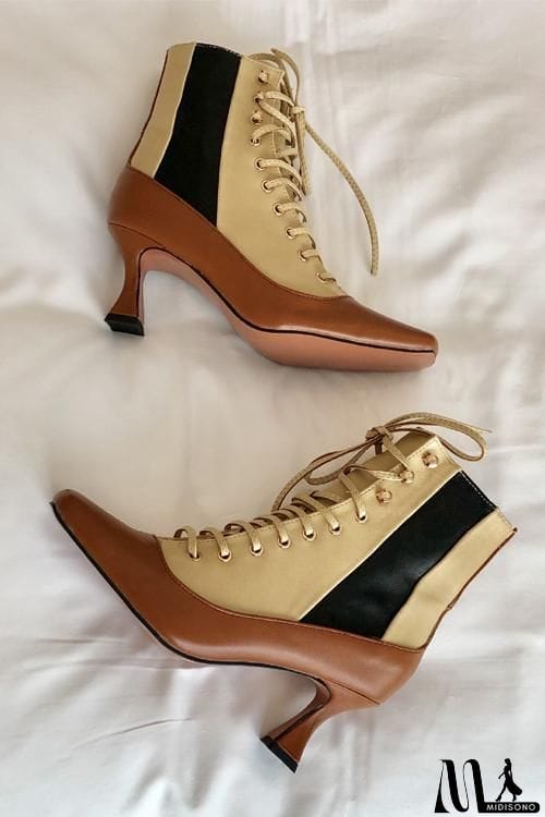 MidiSono - Vintage Zipper Lace Up Boots