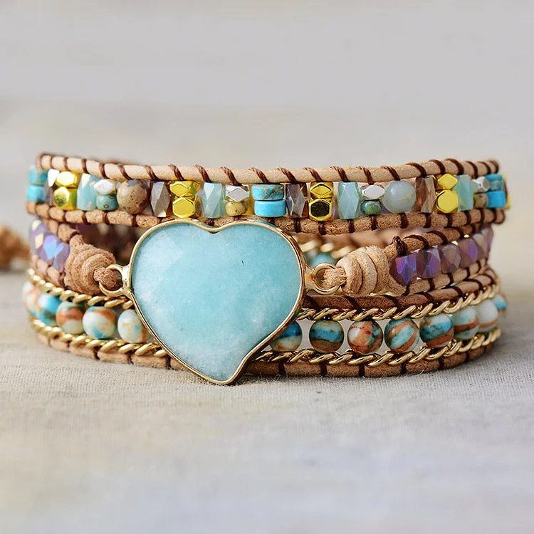 Natural stone blue amazonite handwoven beaded bracelet