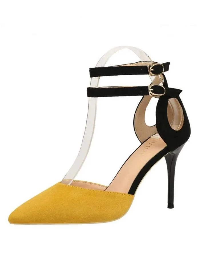 Color Block Stiletto Heel Suede Sandals