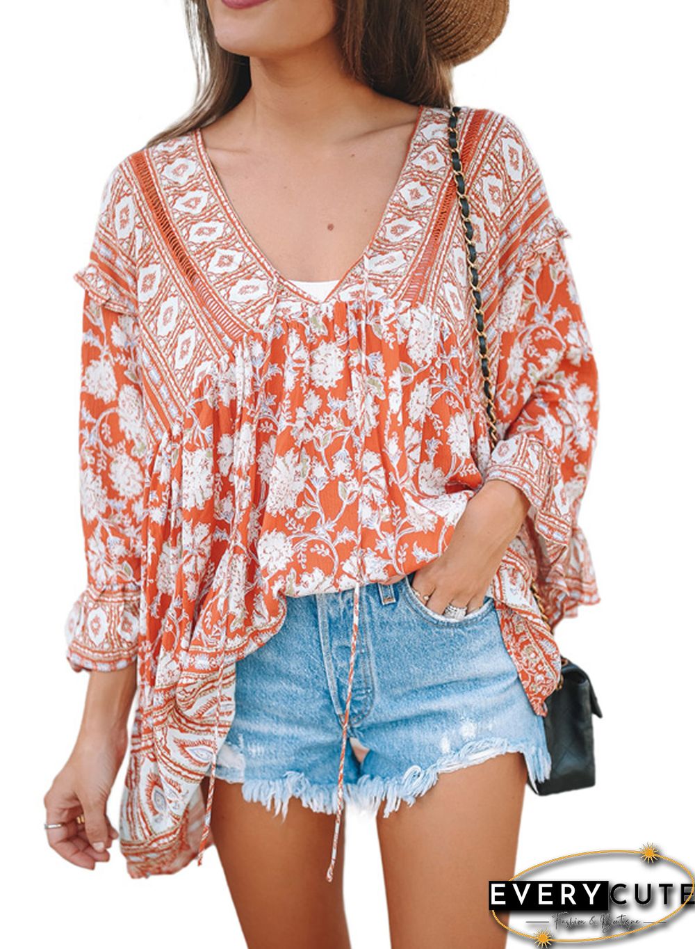 Orange Boho Print Free Flowing Tunic