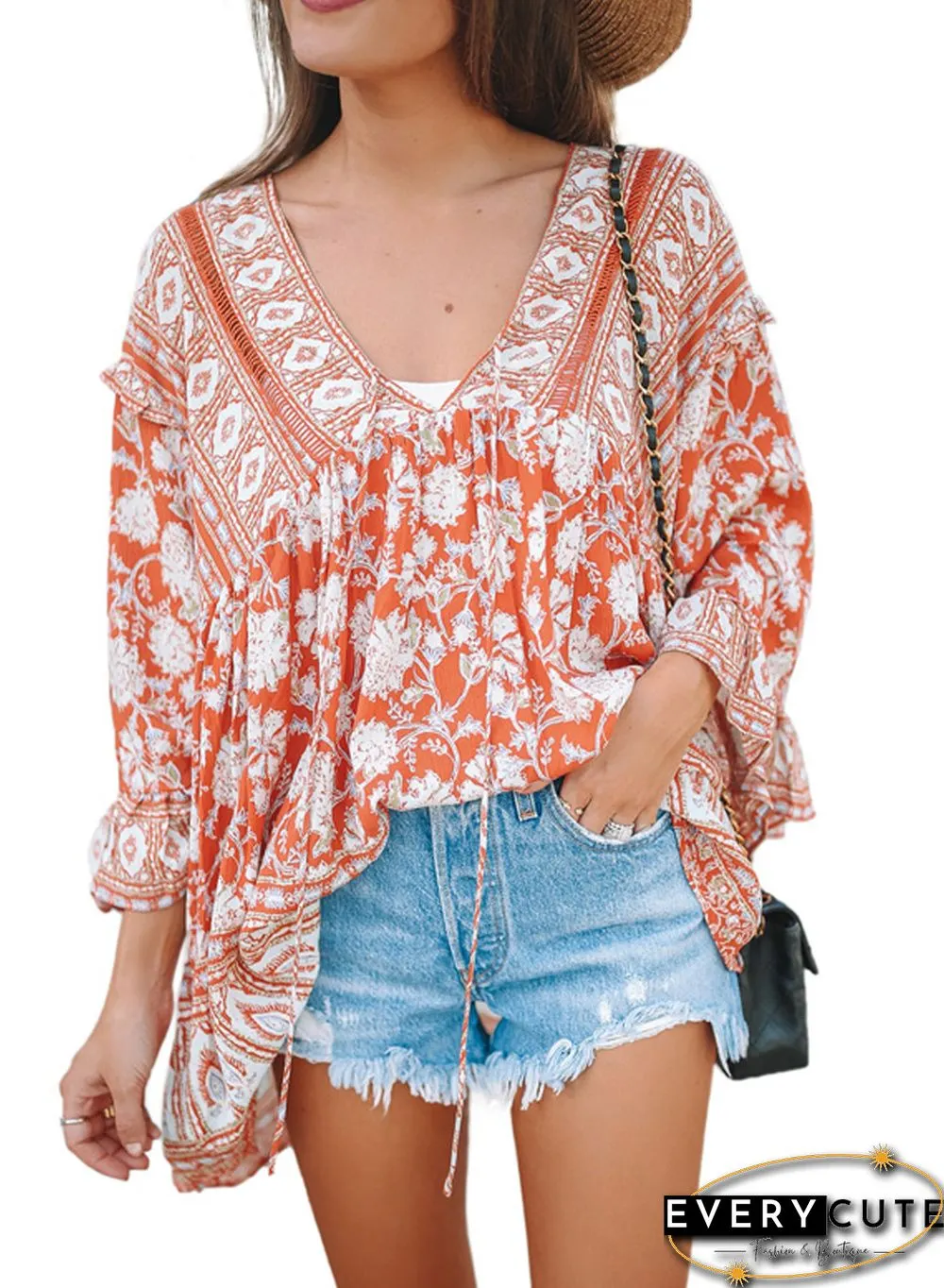 Orange Boho Print Free Flowing Tunic