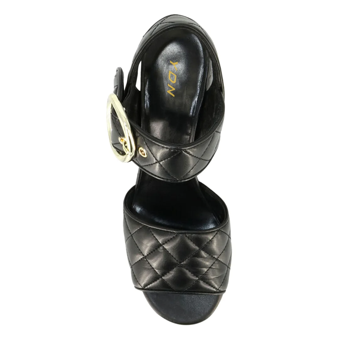 Vegan Leather Round-Toe Platform Padded Comfy Sandals with Block Heel