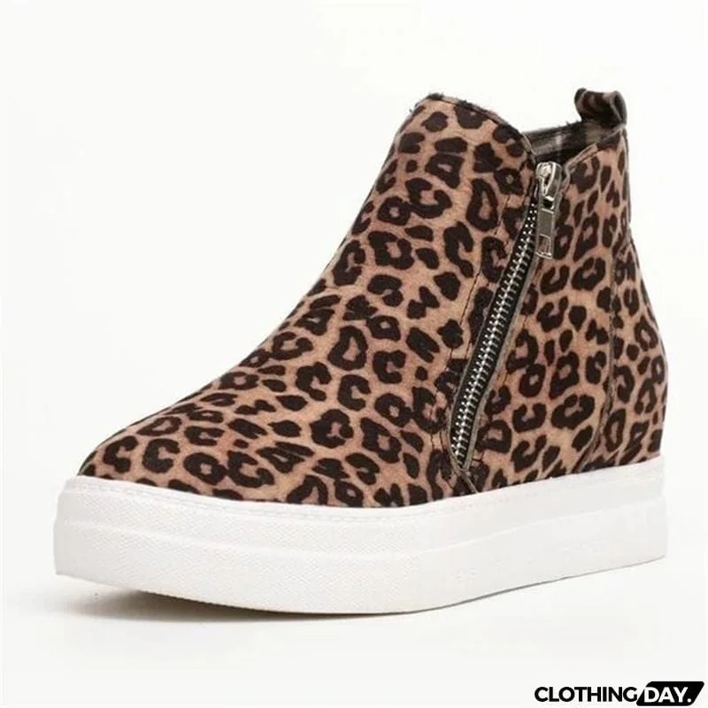 Comfortable Side Zipper Platform Wedge Heel Suede Shoes