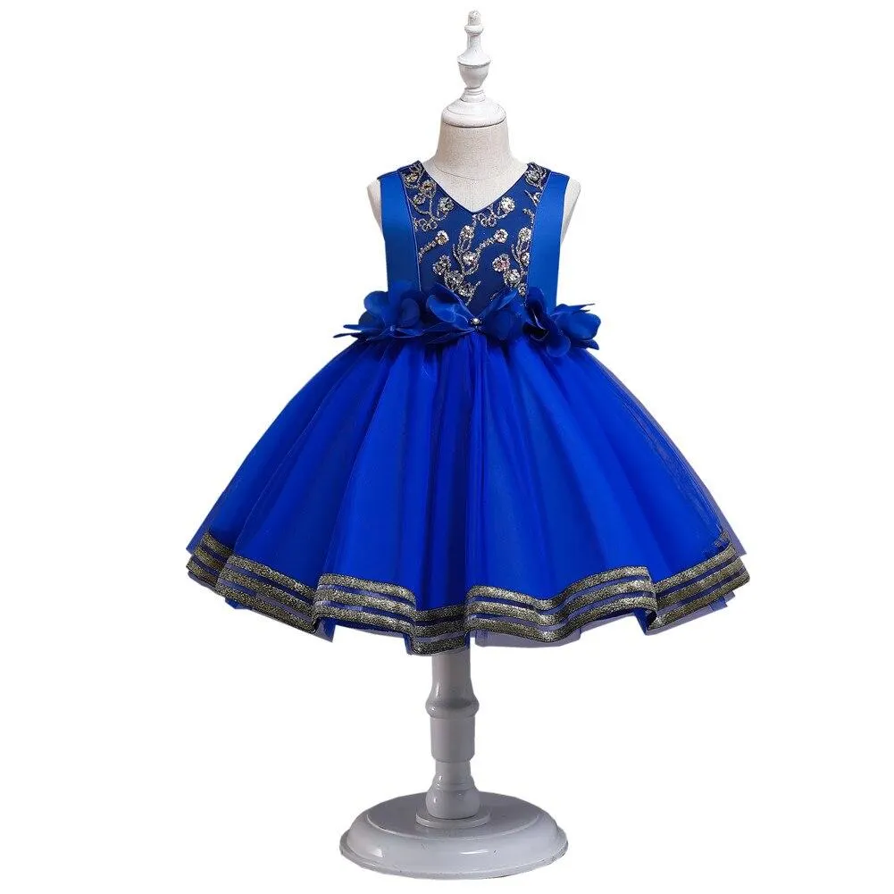 European style kids girl evening dress Bright flower girl wedding dress for 10 Y Fluffy girl red Birthday party Dress