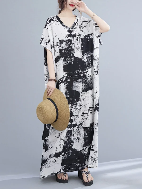 Loose V-Neck Print Leisure Dress