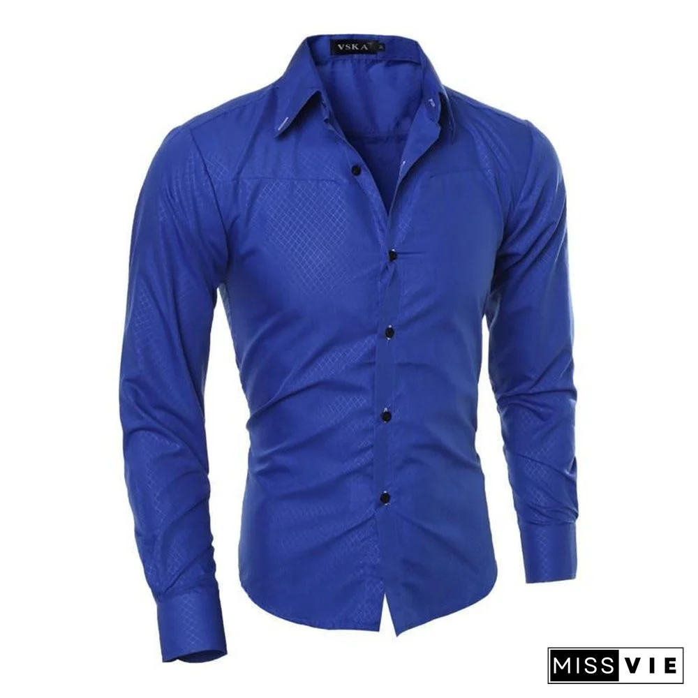 Brand Design Men Fashion Cotton Solid Long Sleeve Shirt