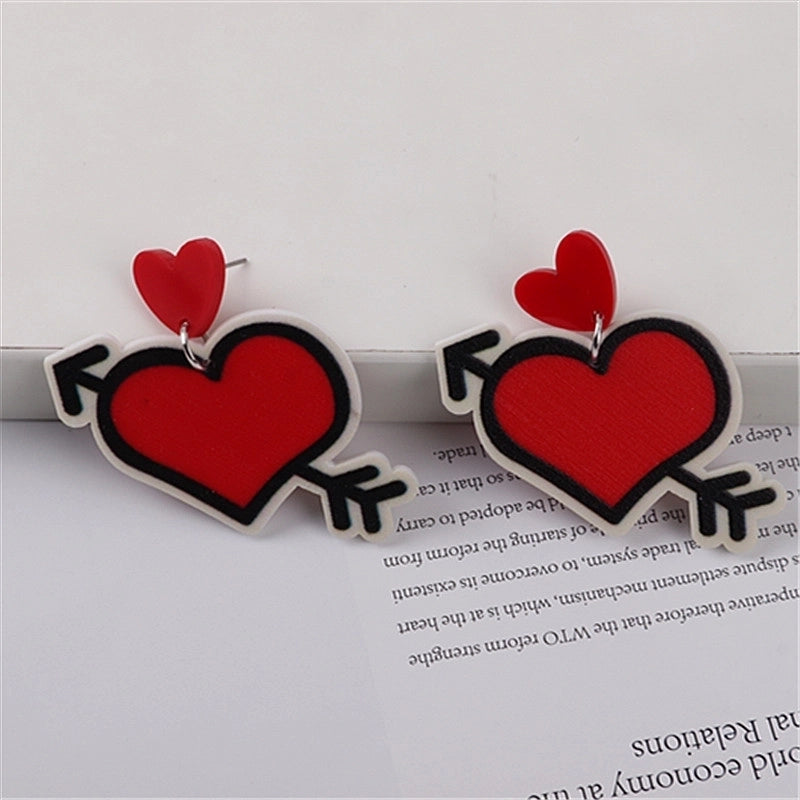 1 Pair Cute Bear Heart Shape Rose Arylic Christmas Valentine’s Day Women’s Drop Earrings
