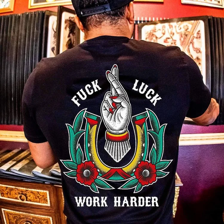 F*** Luck Work Harder Printed Black Panther Men's T-shirt -  