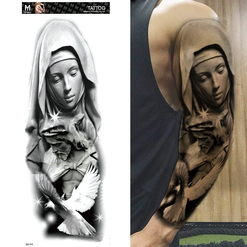 Sdrawing Arm Temporary Tattoo Wolf Lion Fish Horns Geometric Man Body Leg Rose Flower Phoenix Waterproof Sticker Cool Women Tatoo