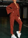 Retro Deep V-Neck Long Sleeve Empire Loose Simple Jumpsuits
