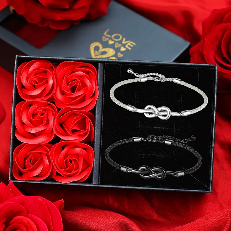Couple Infinity Bracelet Customized 2 Names Bracelet Set with Gift Box Adjustable Bracelet Personalized Gift for Couples