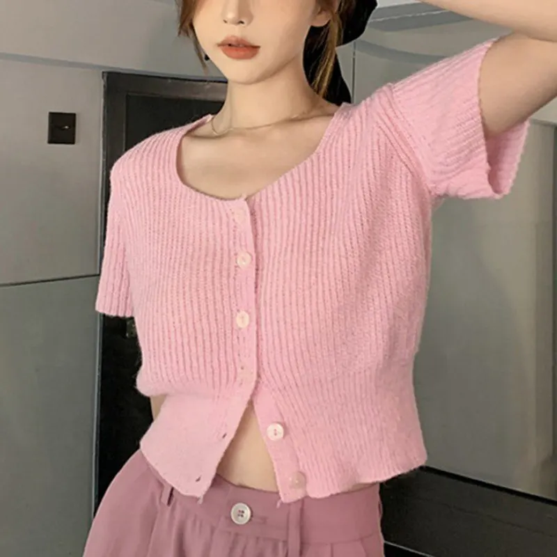Churchf Churchf Spring And Summer New Korean Version Short Short Sleeve Jacket Female Small U Collar South Korea East Gate Thin Knit Cardigan