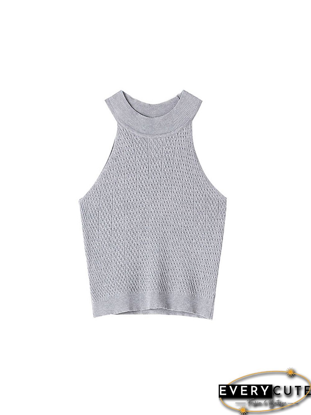 Heliar Women Round-neck Tops Beach Tank Top Off Shoulder Female Slim Knit Crop Knitted