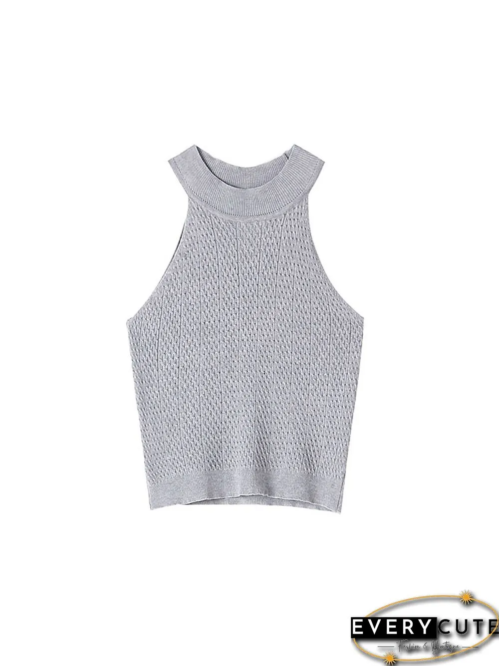 Heliar Women Round-neck Tops Beach Tank Top Off Shoulder Female Slim Knit Crop Knitted