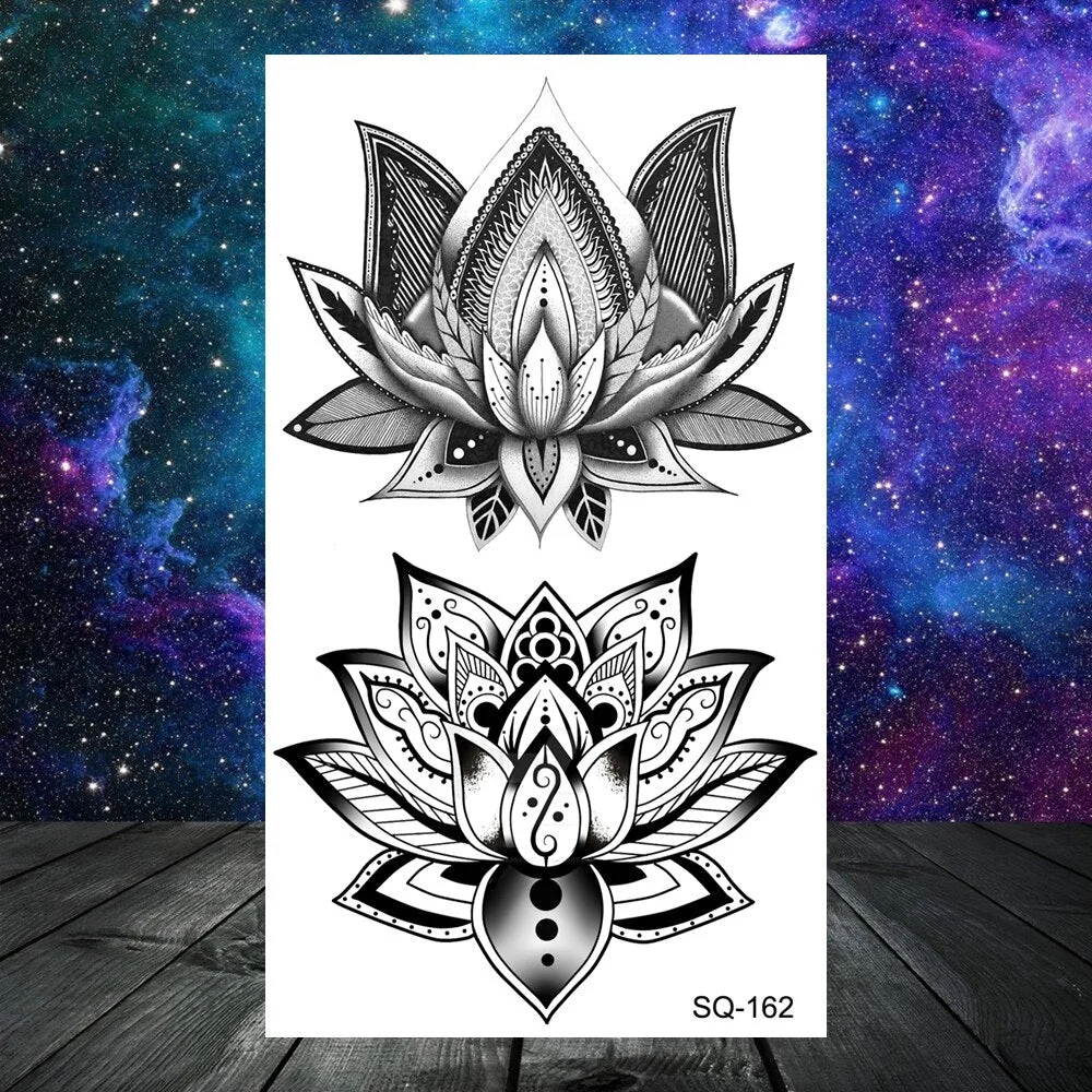 Black Skull Rose Flower Temporary Tattoos For Women Adult Girls Kids Snake Scorpion Wolf Tree Fake Tattoo Finger Ear Tatoos