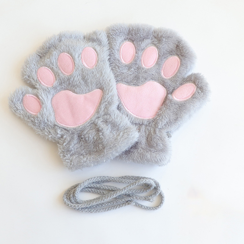 Cute Cat Paw Half-finger Plush Gloves elevenforest