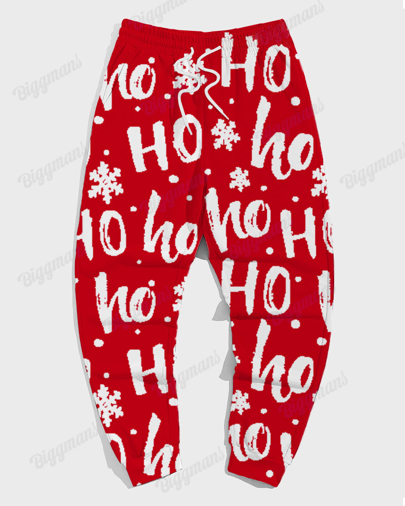 Men's Christmas Red Cartoon Alphabet Print Plus Size Hoodie Suit