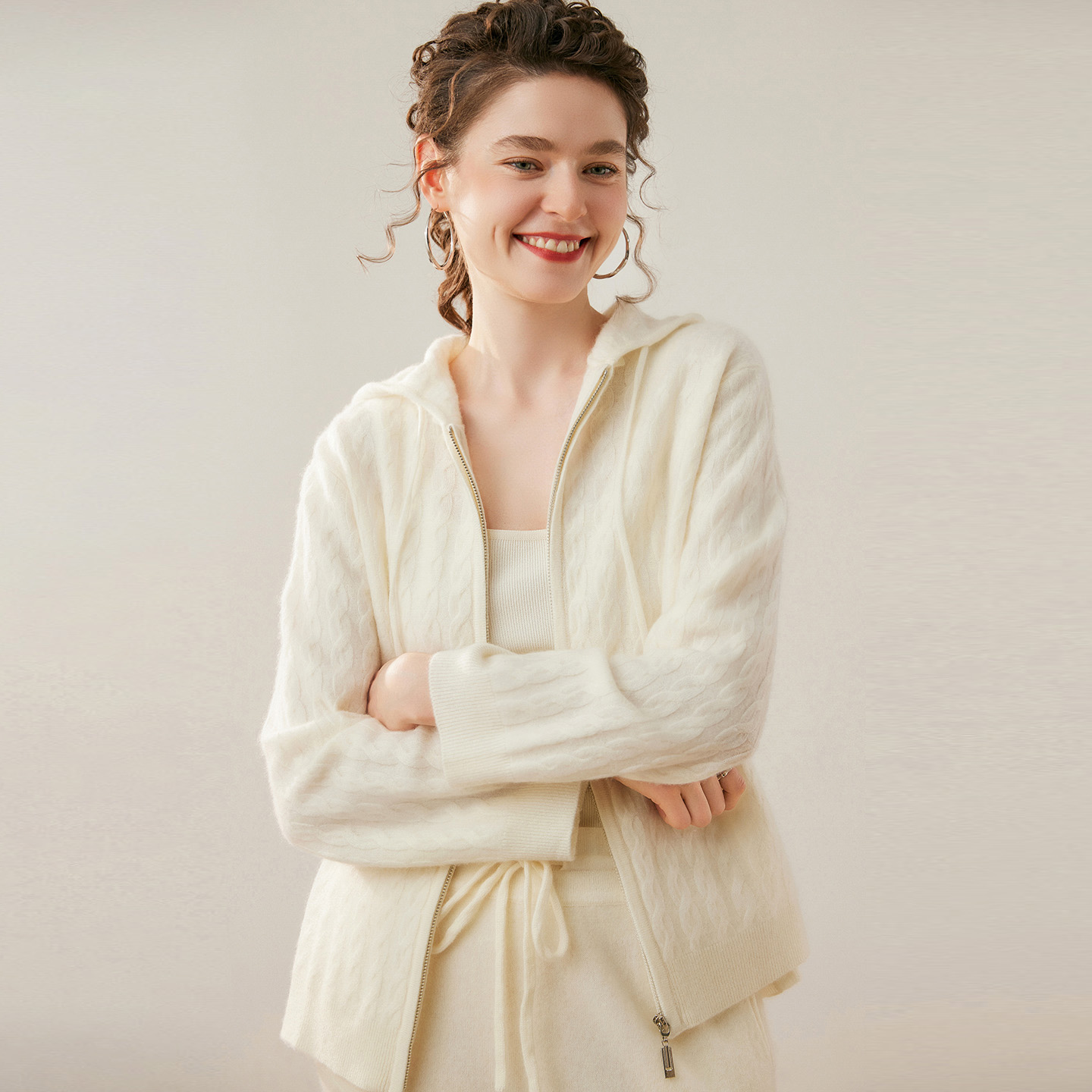 Women's Hooded Cashmere Zip-Up | Knit Sweater Coat REAL SILK LIFE