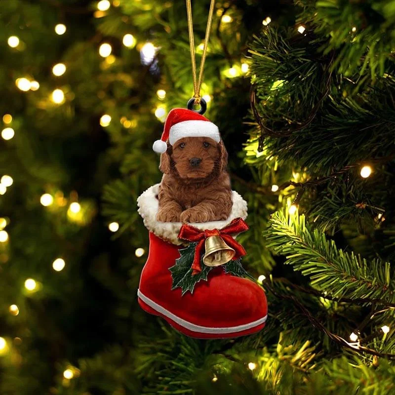 VigorDaily Cockapoo In Santa Boot Christmas Hanging Ornament SB052