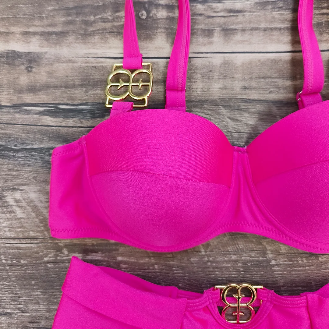 Uveng Solid Color Slings With Braided Hard-Packed Swimsuit Women 2025 New Bikini