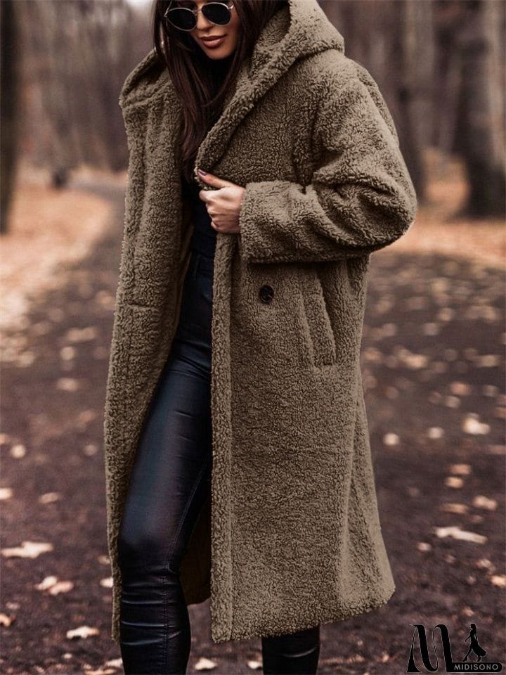 MidiSono - Women's Warm Hooded Maxi Plush Coat for Winter