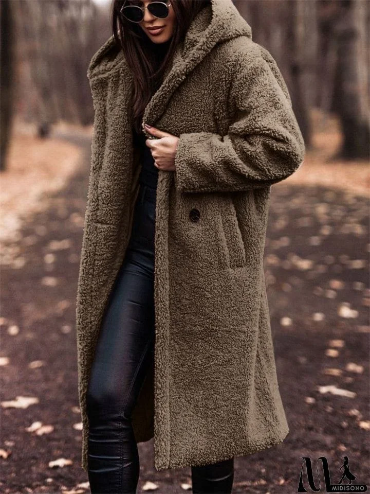 MidiSono - Women's Warm Hooded Maxi Plush Coat for Winter