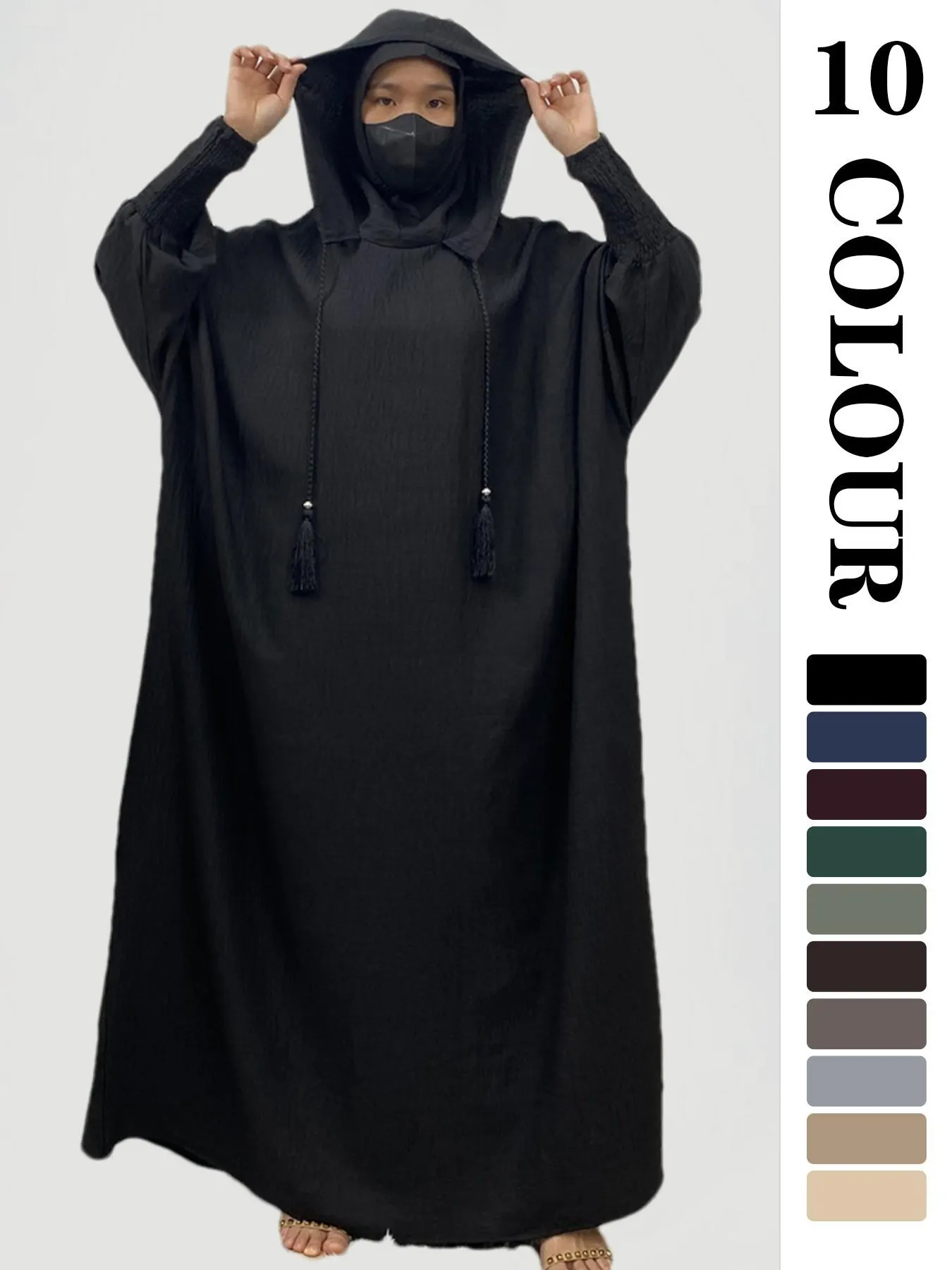 Women's Solid Hooded Dress, Casual Long Sleeve Dress for Fall & Winter, Women's Islamic Clothing for Daily Wear, Modesty Muslim Clothing
