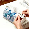 Blue Flowers Butterfly DIY PULeather Diamond Painting Tissue Box for Adults Beginners Gem Art Painting Napkin Holder for Living Room Bedroom Bathroom Table Decor