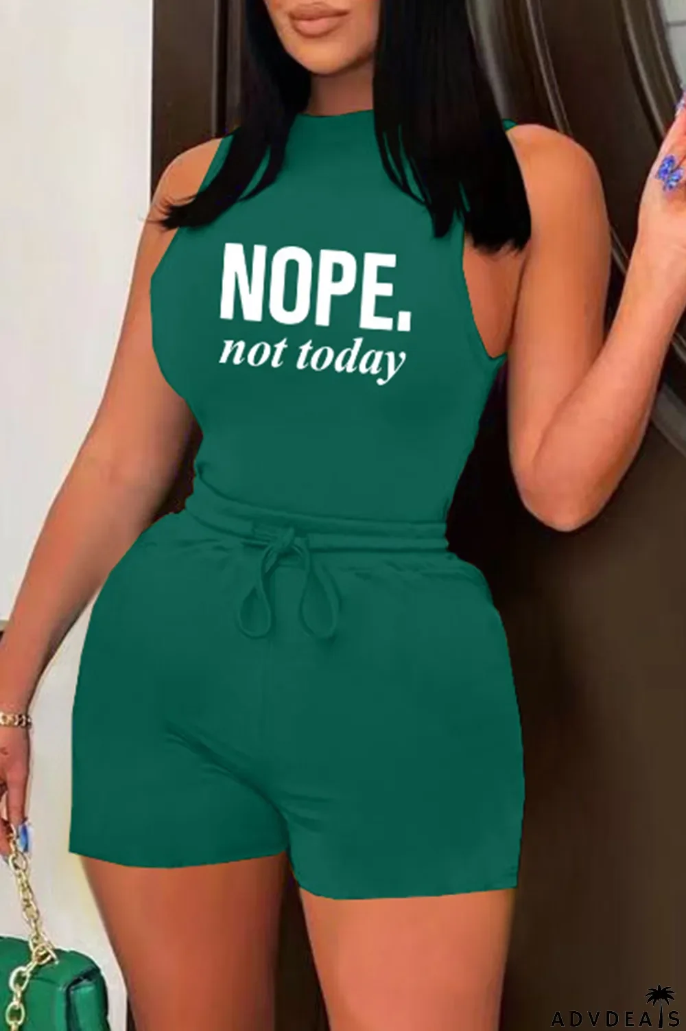 Black Casual Letter Print Basic O Neck Sleeveless Two Pieces