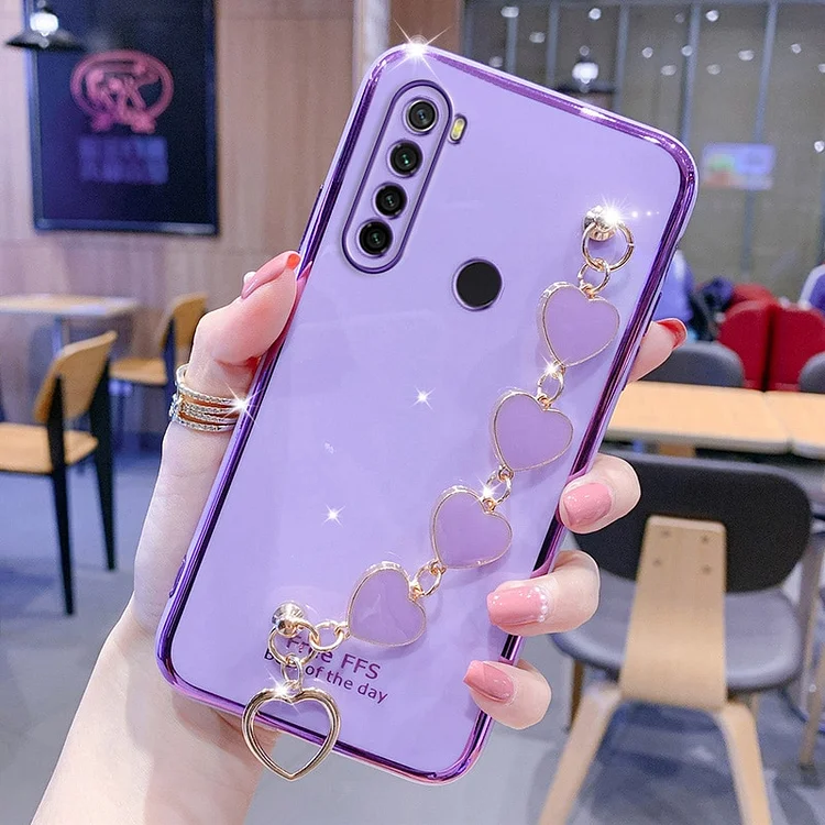 Fashion Love Bracelet Chain Plating Silicone Case for Xiaomi Redmi Note 8 7 Pro 8T 8A Coque Wrist Strap Soft TPU Cover
