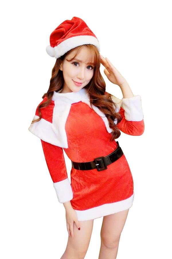 Womens Long Sleeve With Tippet Santa Claus Christmas Costume Red-elleschic