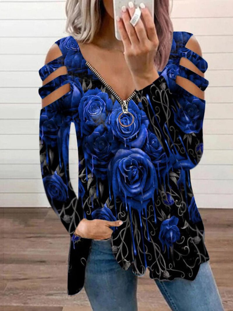Rose petal hollow long-sleeved t-shirt