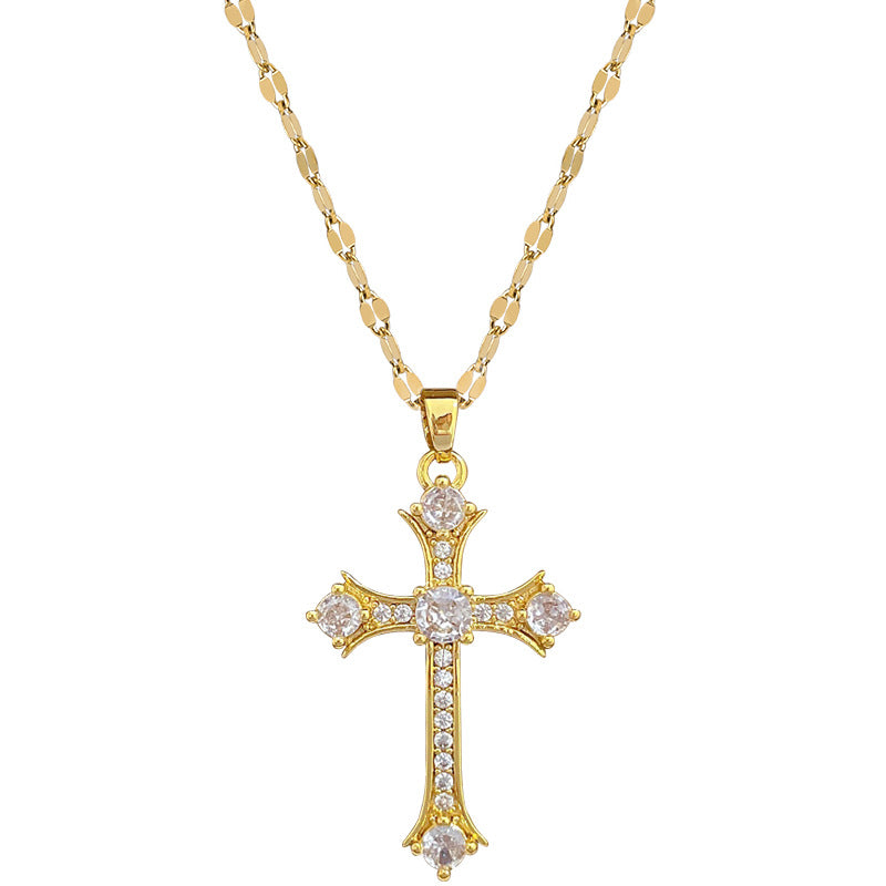 Cross Zircon Gorgeous Full Diamond Necklace Women’S Versatile Clavicle Chain Titanium Steel Chain