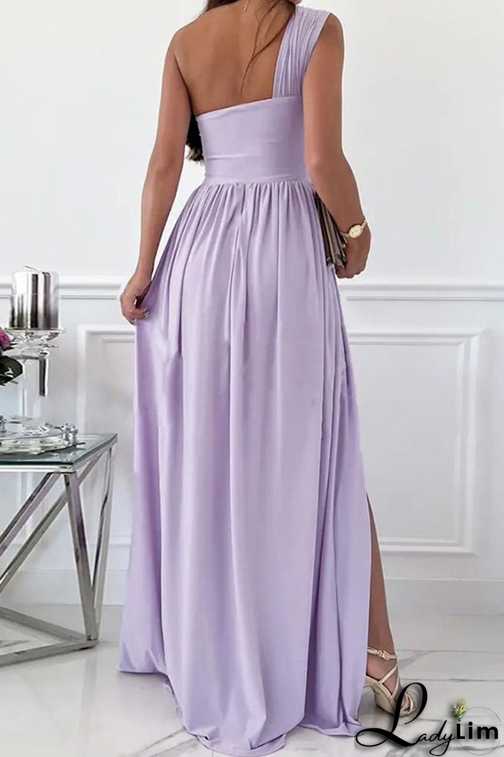 Green Fashion Sexy Solid Patchwork Backless Slit One Shoulder Evening Dress Dresses