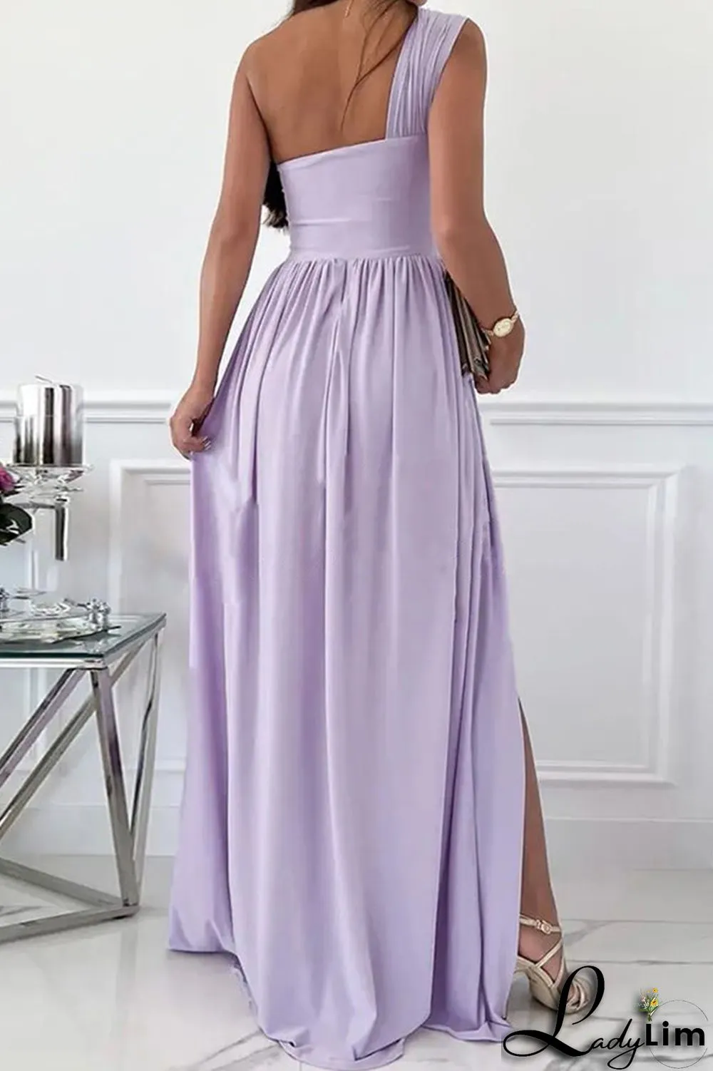 Green Fashion Sexy Solid Patchwork Backless Slit One Shoulder Evening Dress Dresses