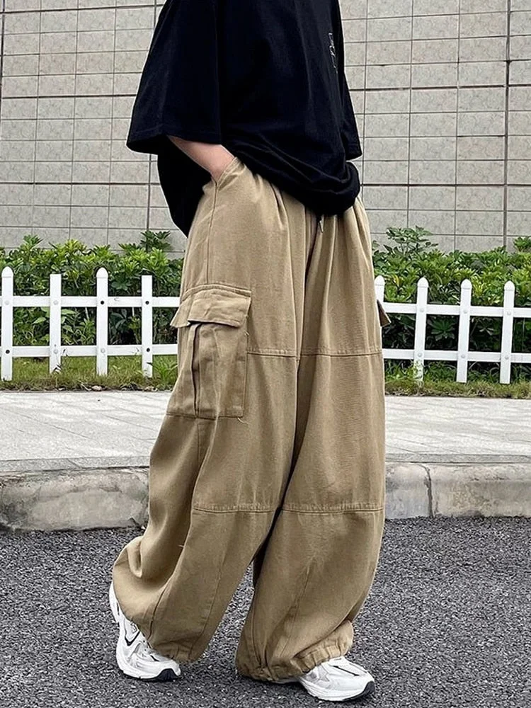 Casual Solid Color Pockets Wide Leg Cargo Pants