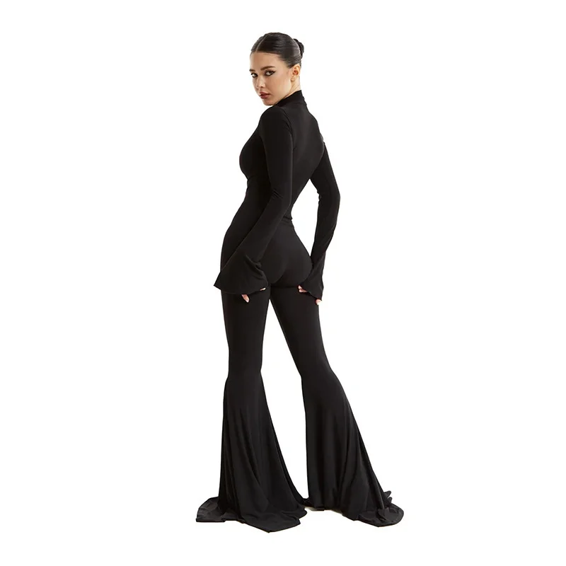 Uveng Uveng Women's Wear Sexy Slim Hollow Long Sleeve Jumpsuit Mop Ground Horn Trousers