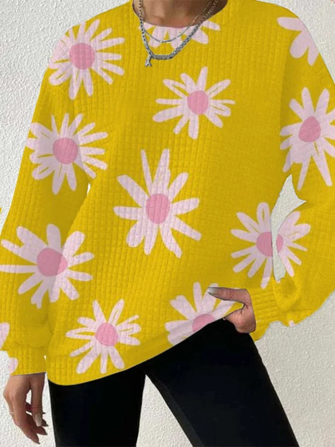 Casual Floral Floral Checkered Sweatshirt
