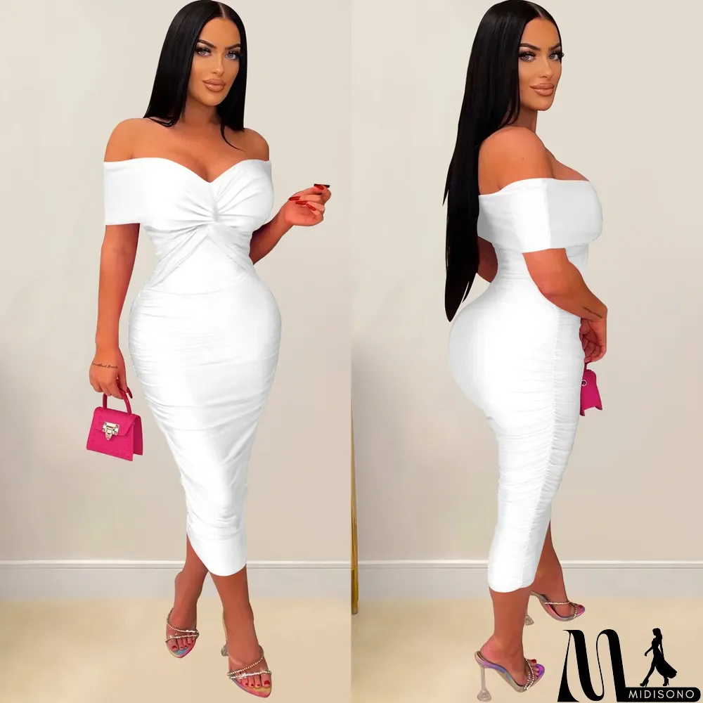 MidiSono - Sexy Cross Wrap Chest Cross Pleated Maxi Dress