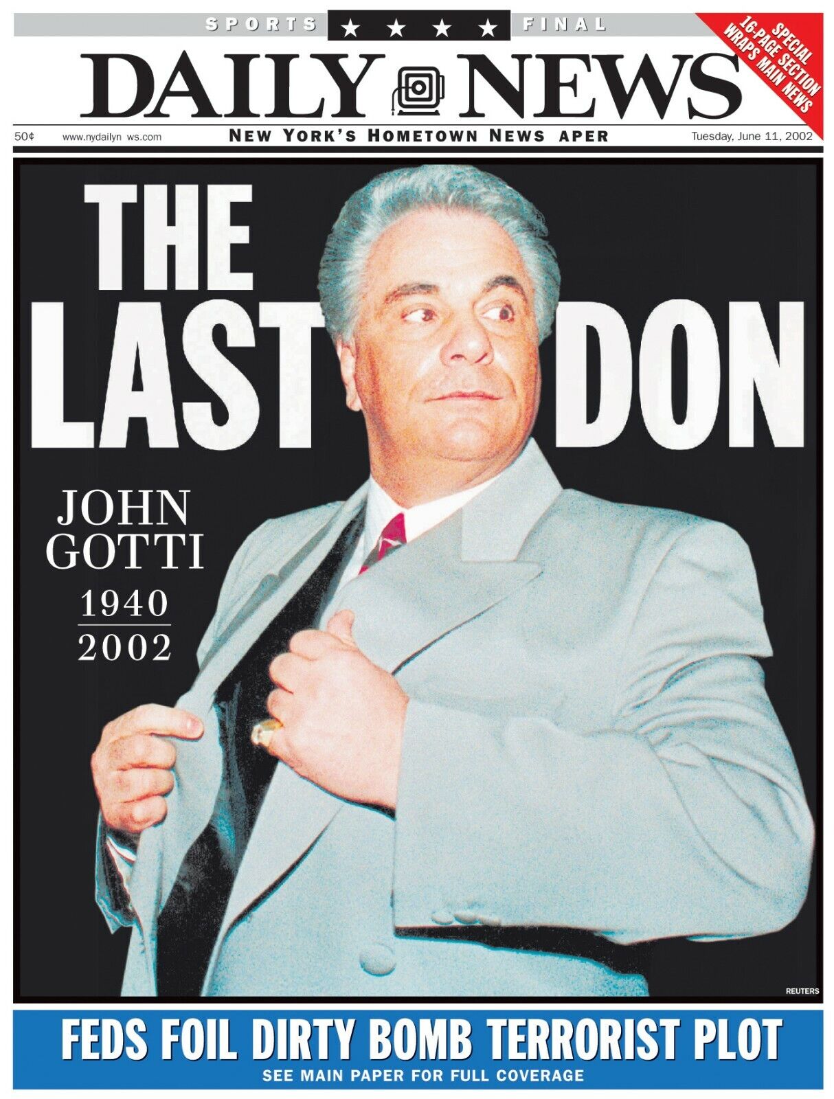 JOHN GOTTI WANTED POSTER 8.5X11 Photo Poster painting PICTURE DAILY NEWS MAGAZINE MAFIA GANGSTER