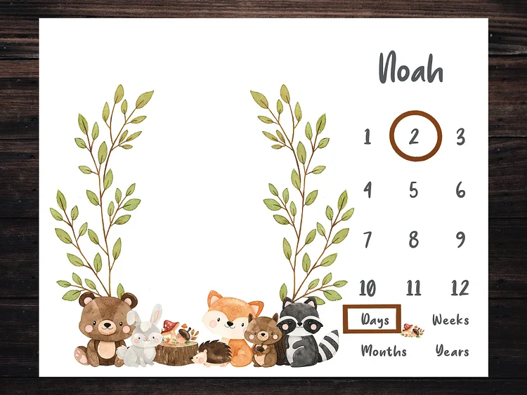 Personalized Woodland Forest Animals Baby Milestone Blanket For Comfort & Unique | BKMS113