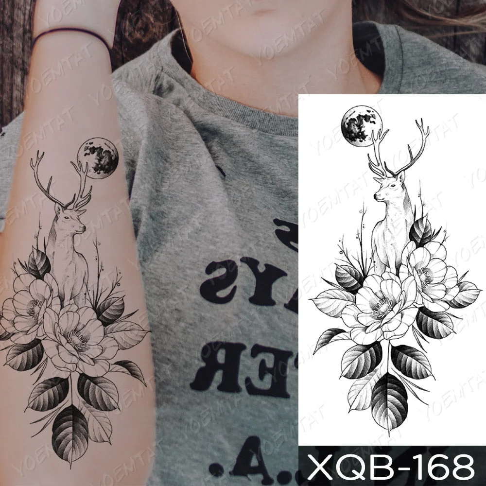 Waterproof Temporary Tattoo Sticker Line Rose Peony Snake Flash Tattoos Simple Flowers Body Art Arm Fake Sleeve Tatoo Women